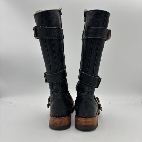 Jim Barnier Three Buckle Boots Women's 6 Black Leather Boho Biker Free People - Picture 4 of 11